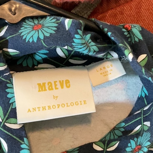 Anthropologie Maeve Floral Blue and Green Top turtleneck - Picture 8 of 8